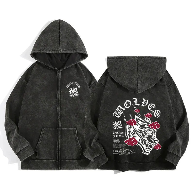 AURALUX Shadow Wolf Zip Hoodie