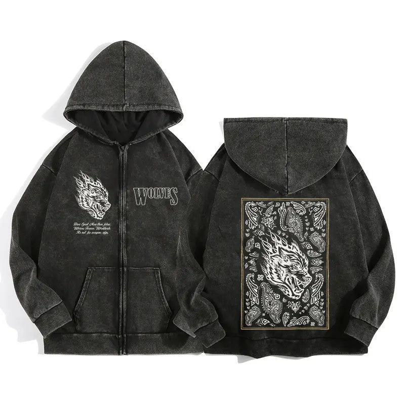 AURALUX Shadow Wolf Zip Hoodie