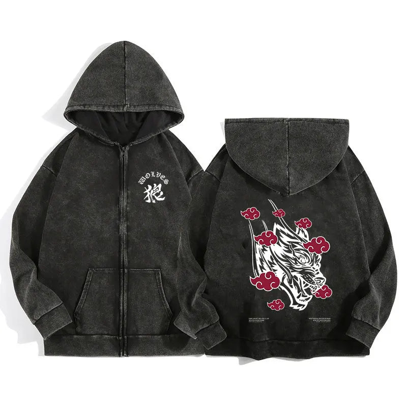 AURALUX Shadow Wolf Zip Hoodie