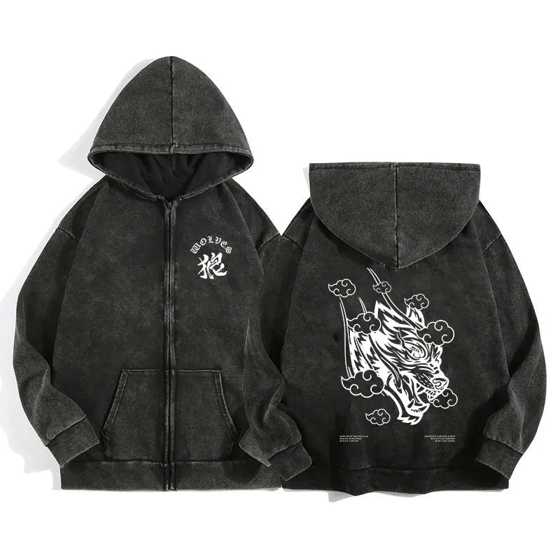 AURALUX Shadow Wolf Zip Hoodie