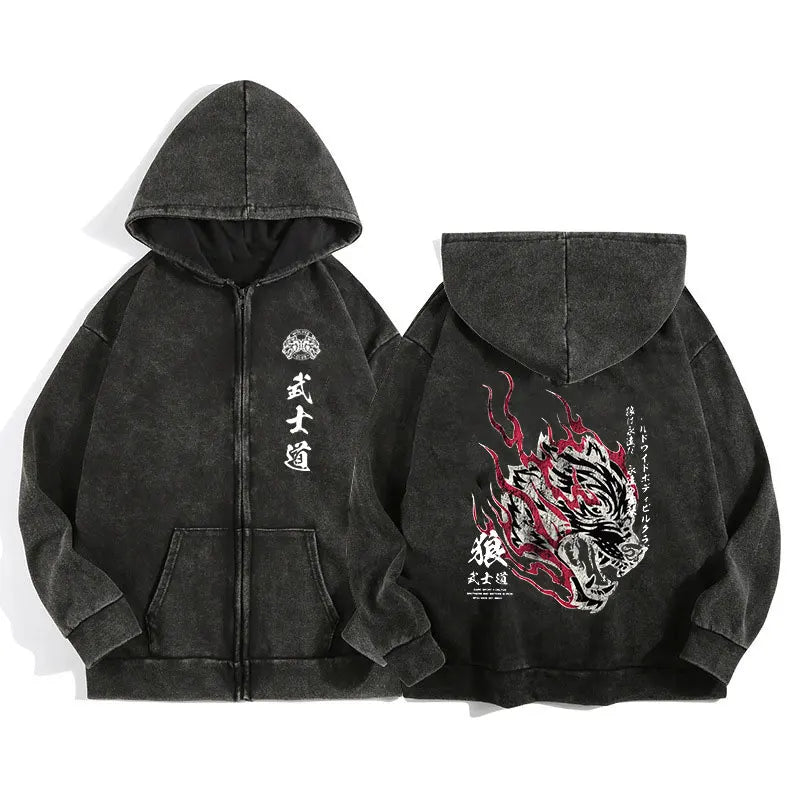 AURALUX Shadow Wolf Zip Hoodie