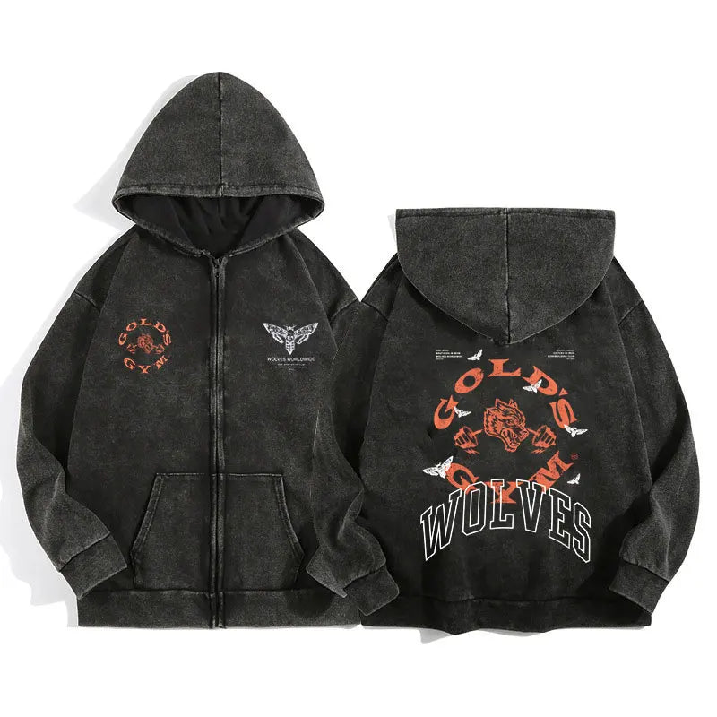 AURALUX Shadow Wolf Zip Hoodie