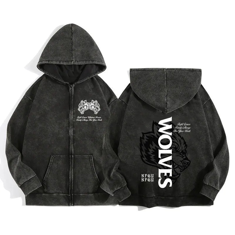 AURALUX Shadow Wolf Zip Hoodie