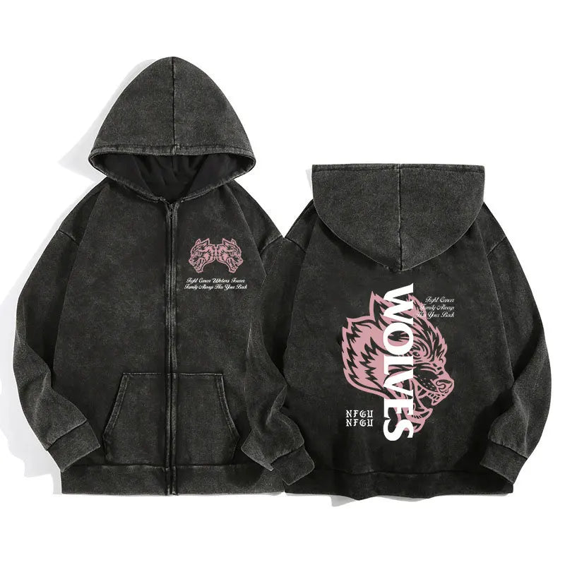 AURALUX Shadow Wolf Zip Hoodie