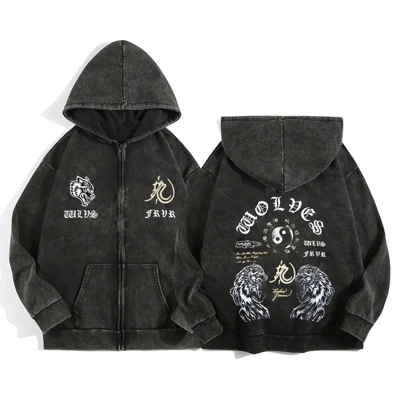 AURALUX Shadow Wolf Zip Hoodie