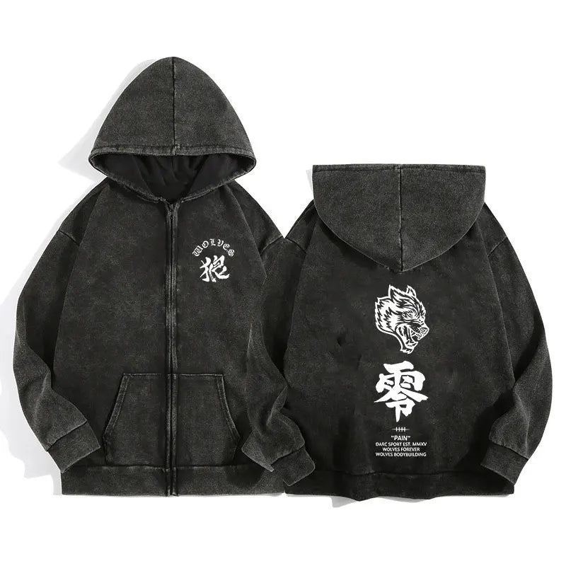AURALUX Shadow Wolf Zip Hoodie